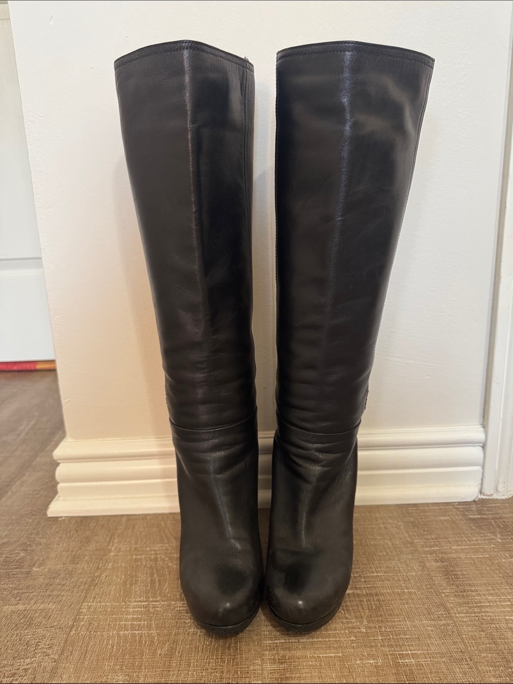 Prada Black Heeled Knee High Calfskin Leather Boots